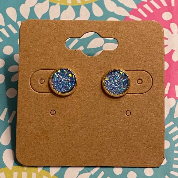 Cotton Candy Blue Stud Earrings - Picture 2 of 8